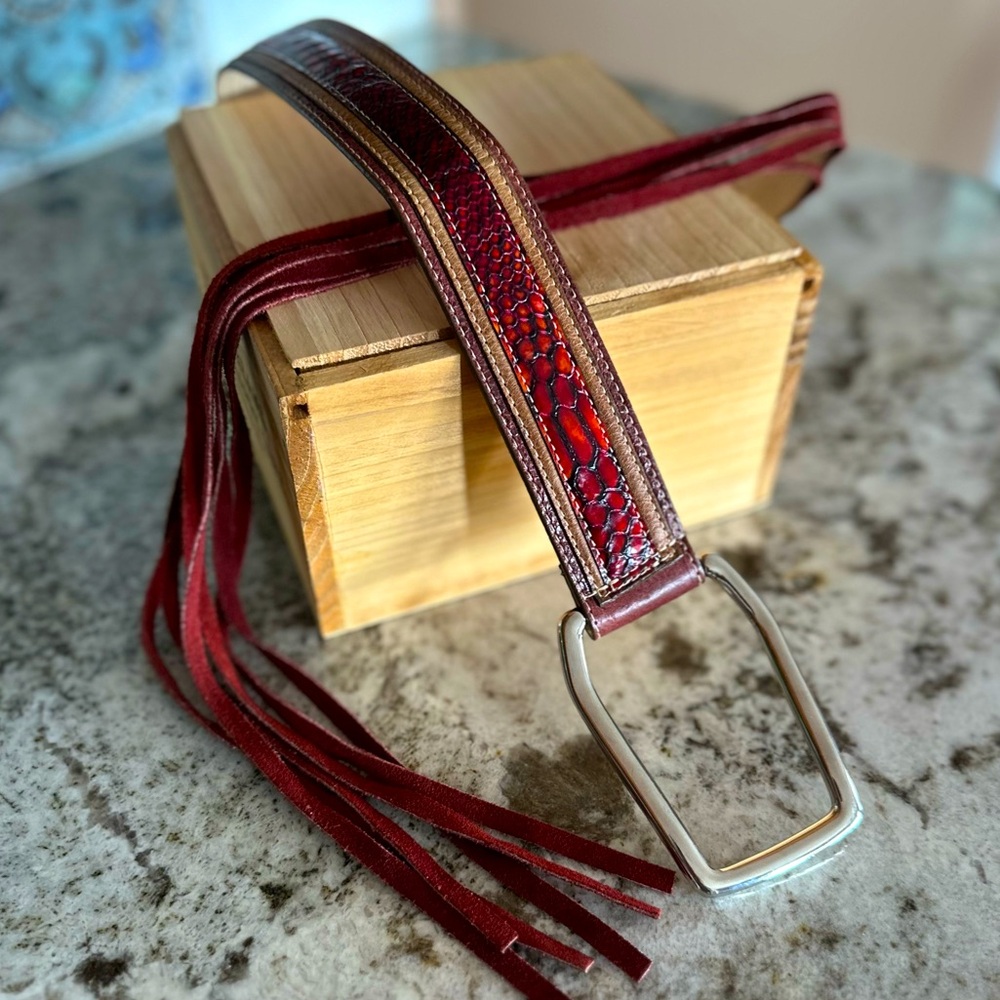 Leatherock Python & suede suede long fringe leather belt